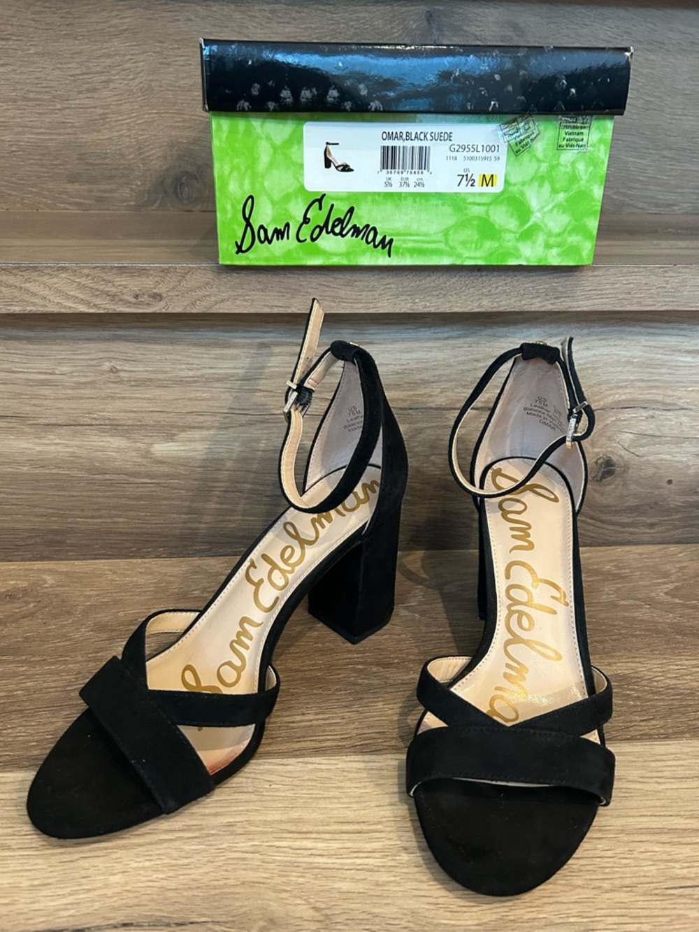 Sam Edelman Omar Black Suede Block Heel Sandals
